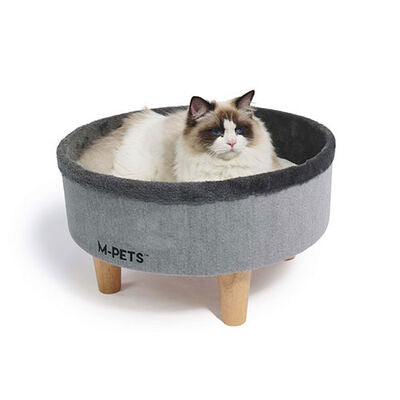M-Pets Round Elevated Wooden Cat Bed Grey Comfort 47x47x26 cm