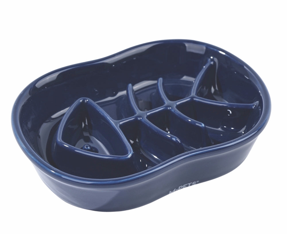 M-Pets Serene Fish Ceramic Slow Feeder Bowl Blue 240 ml
