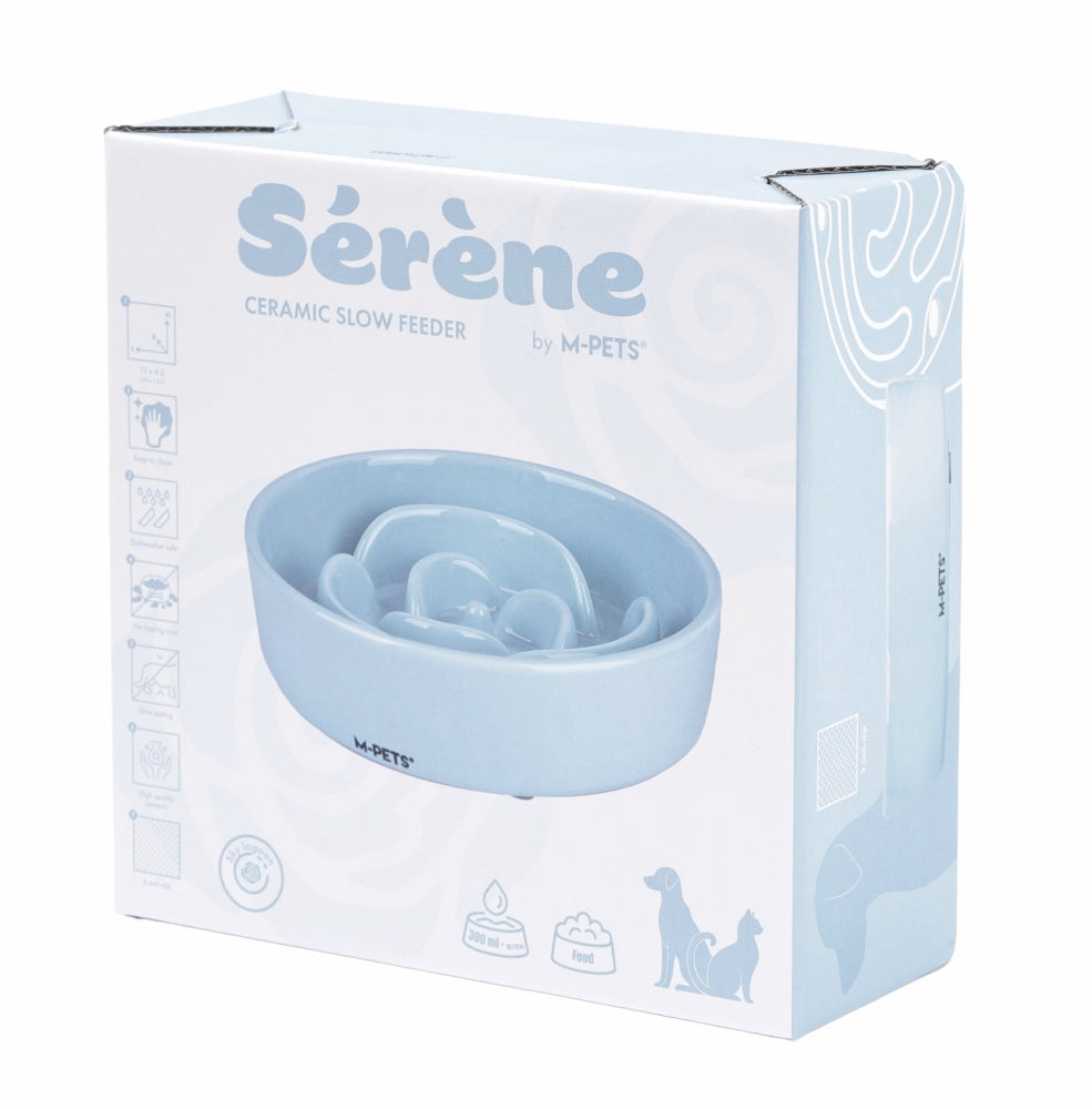 M-Pets Serene Rose Ceramic Slow Feeder Bowl Blue 300 ml