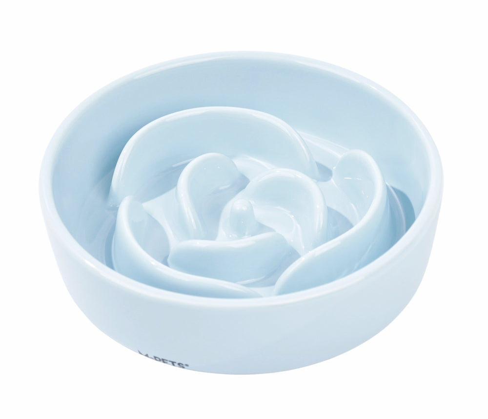 M-Pets Serene Rose Ceramic Slow Feeder Bowl Blue 300 ml
