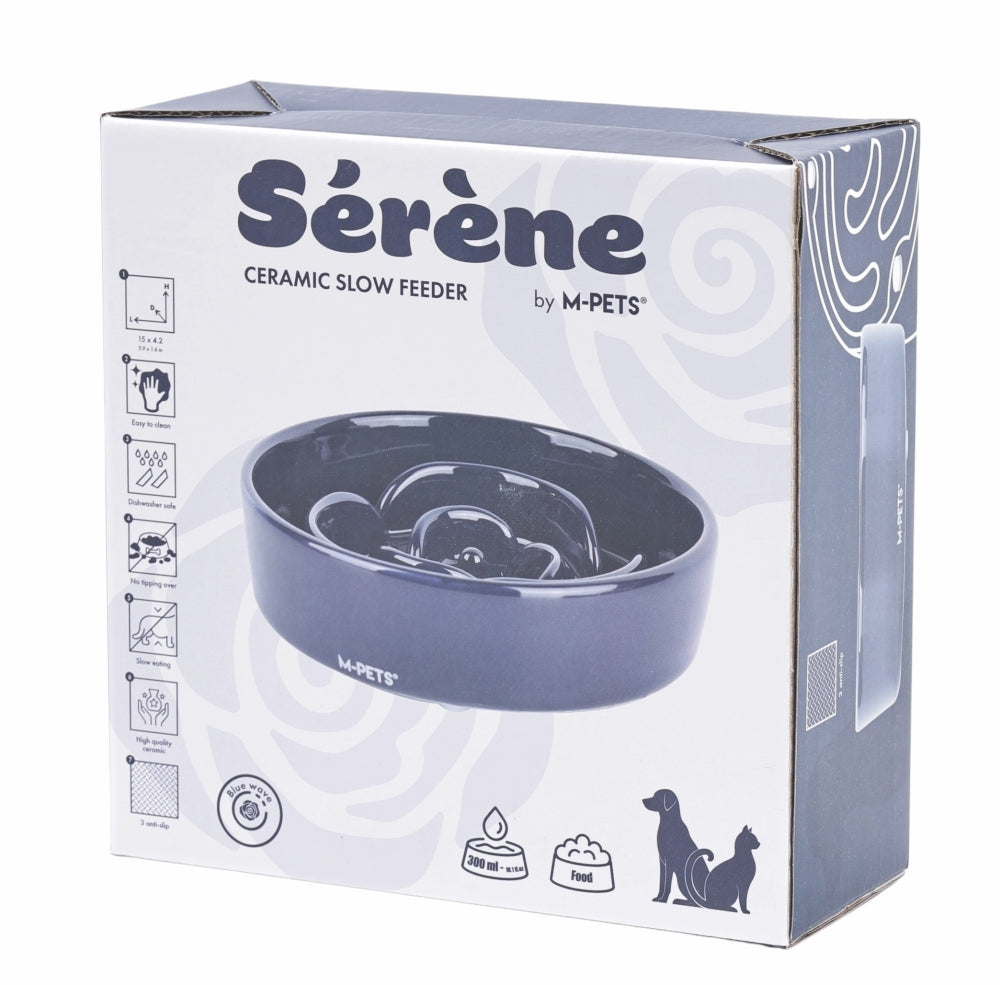 M-Pets Serene Rose Ceramic Slow Feeder Bowl Dark Blue 300 ml