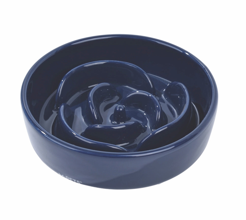M-Pets Serene Rose Ceramic Slow Feeder Bowl Dark Blue 300 ml