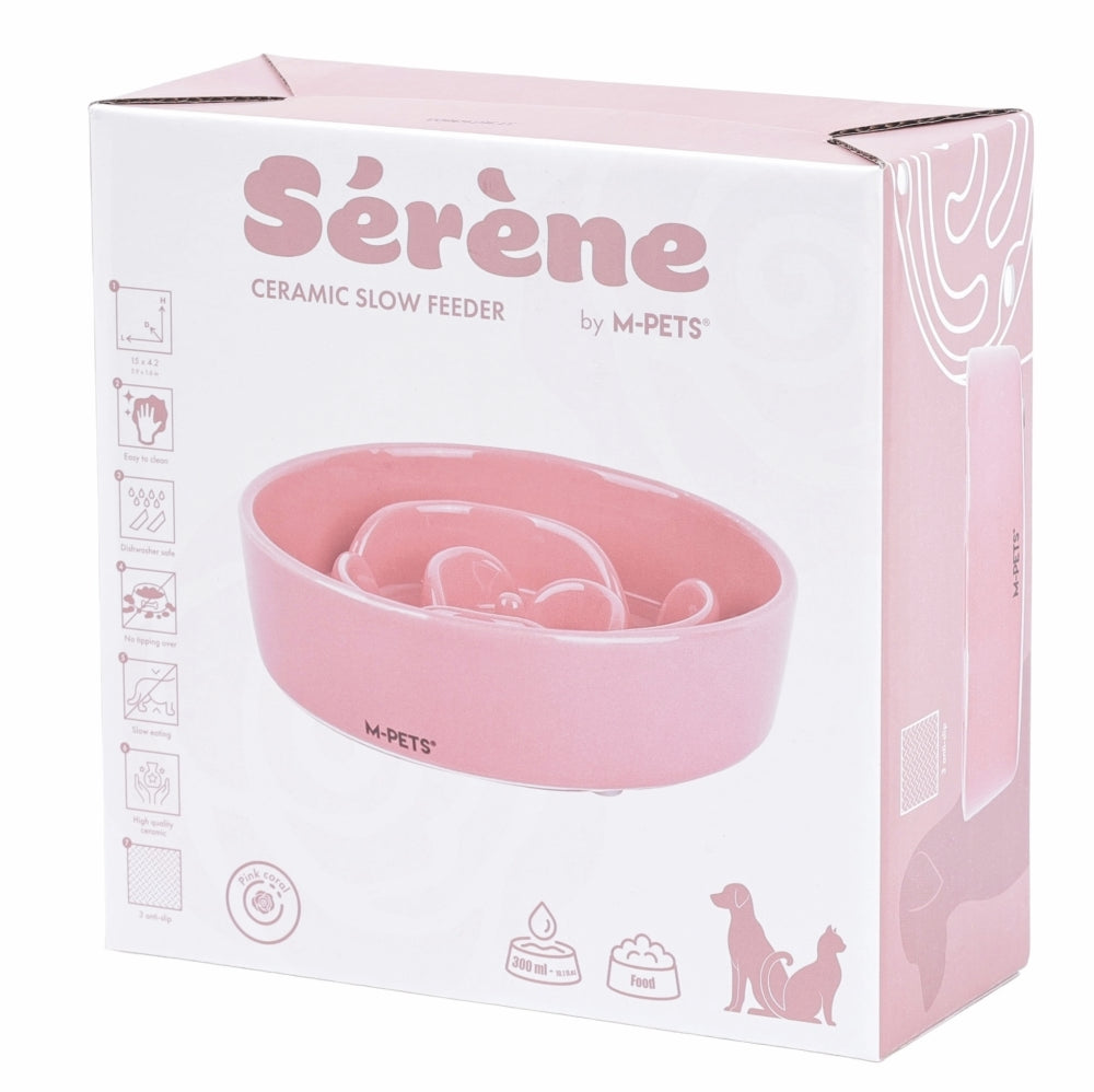 M-Pets Serene Rose Ceramic Slow Feeder Bowl Pink 300 ml