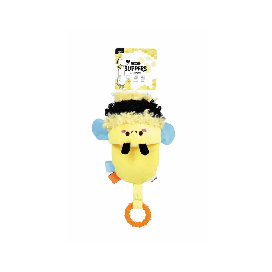 M-Pets Slippers Bee Yellow Plush Dog Toy with Squeaker 27cm