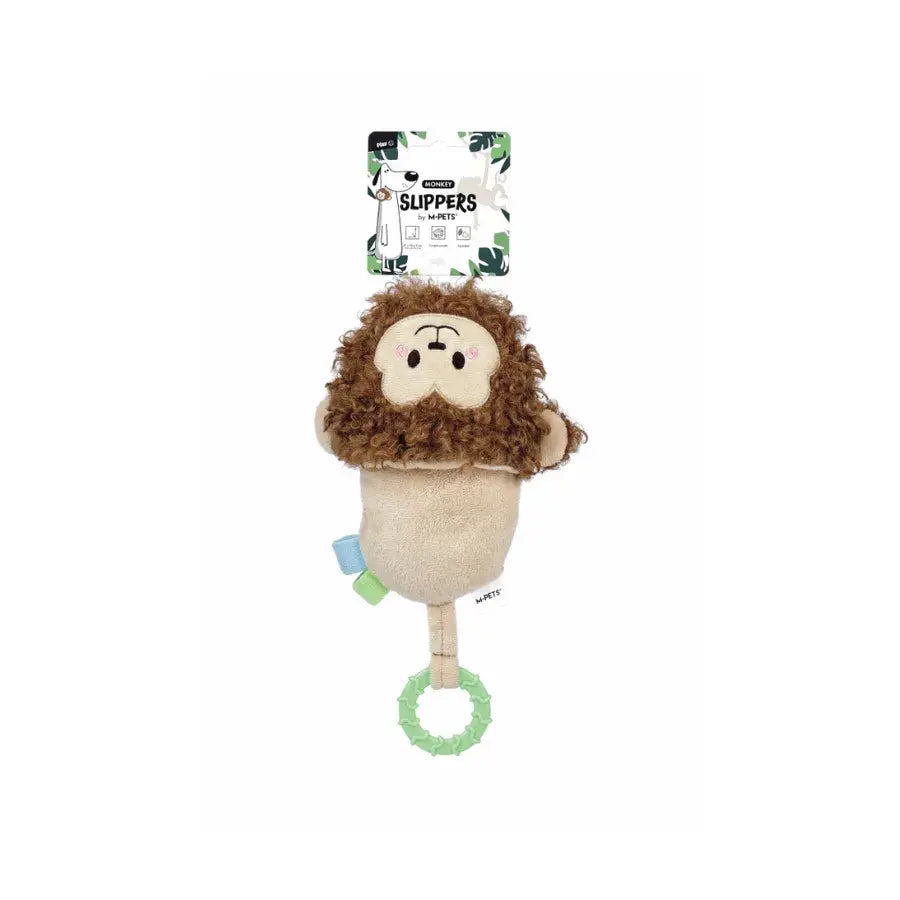 M-Pets Slippers Monkey Brown Plush Dog Toy 27cm