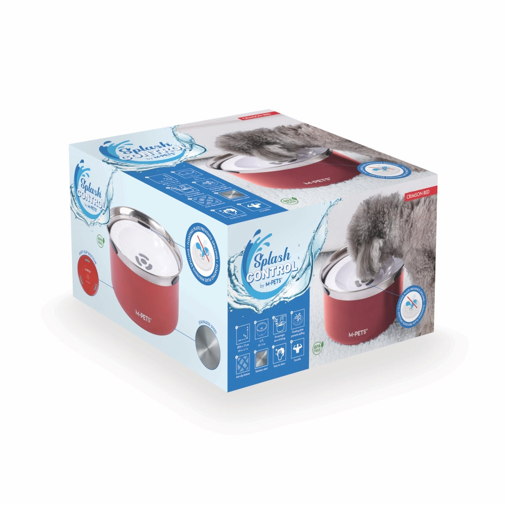 M-Pets Splash Control Metal Water Bowl for Pets Red 3.7L