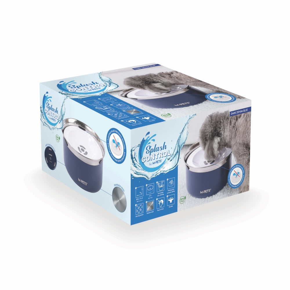 M-Pets Splash Control Metal Water Bowl for Pets Blue 3.7L
