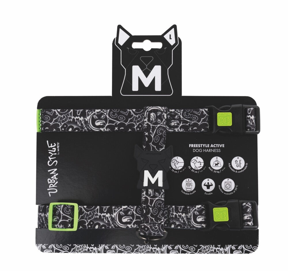 M-Pets Urban Style Black/White Active Dog Chest Harness L