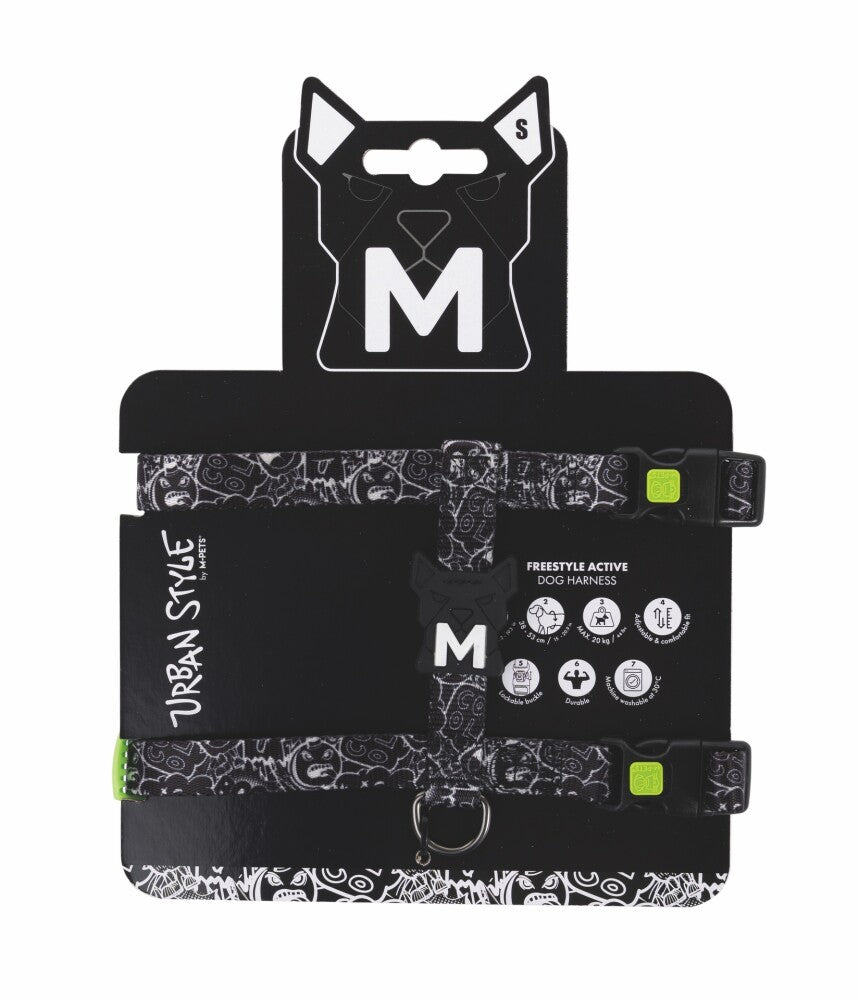 M-Pets Urban Style Black/White Active Dog Harness S