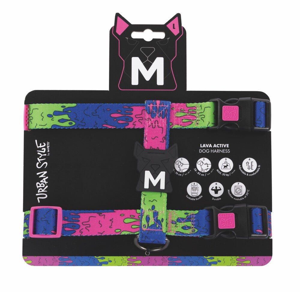 M-Pets Urban Style Lava Active Dog Harness, Adjustable, Size L, 49-83 cm