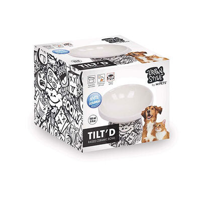 M-Pets Urban Style Ceramic Tilted Cat Bowl Black & White 150 ml