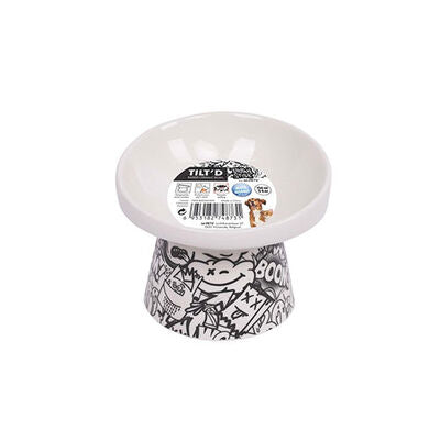 M-Pets Urban Style Ceramic Tilted Cat Bowl Black & White 150 ml