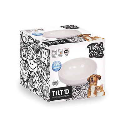 M-Pets Urban Style Ceramic Tilted Cat Bowl Black & White 350 ml