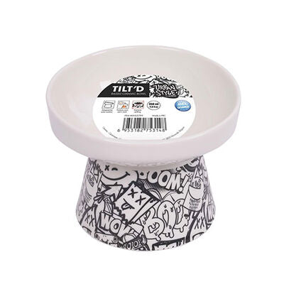 M-Pets Urban Style Ceramic Tilted Cat Bowl Black & White 350 ml
