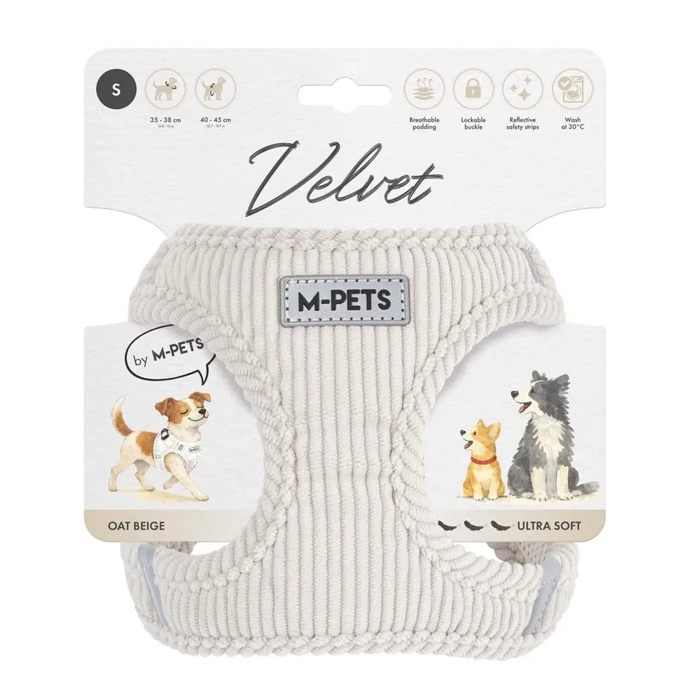 M-Pets Velvet Dog Harness Soft Ribbed Mesh Beige Small