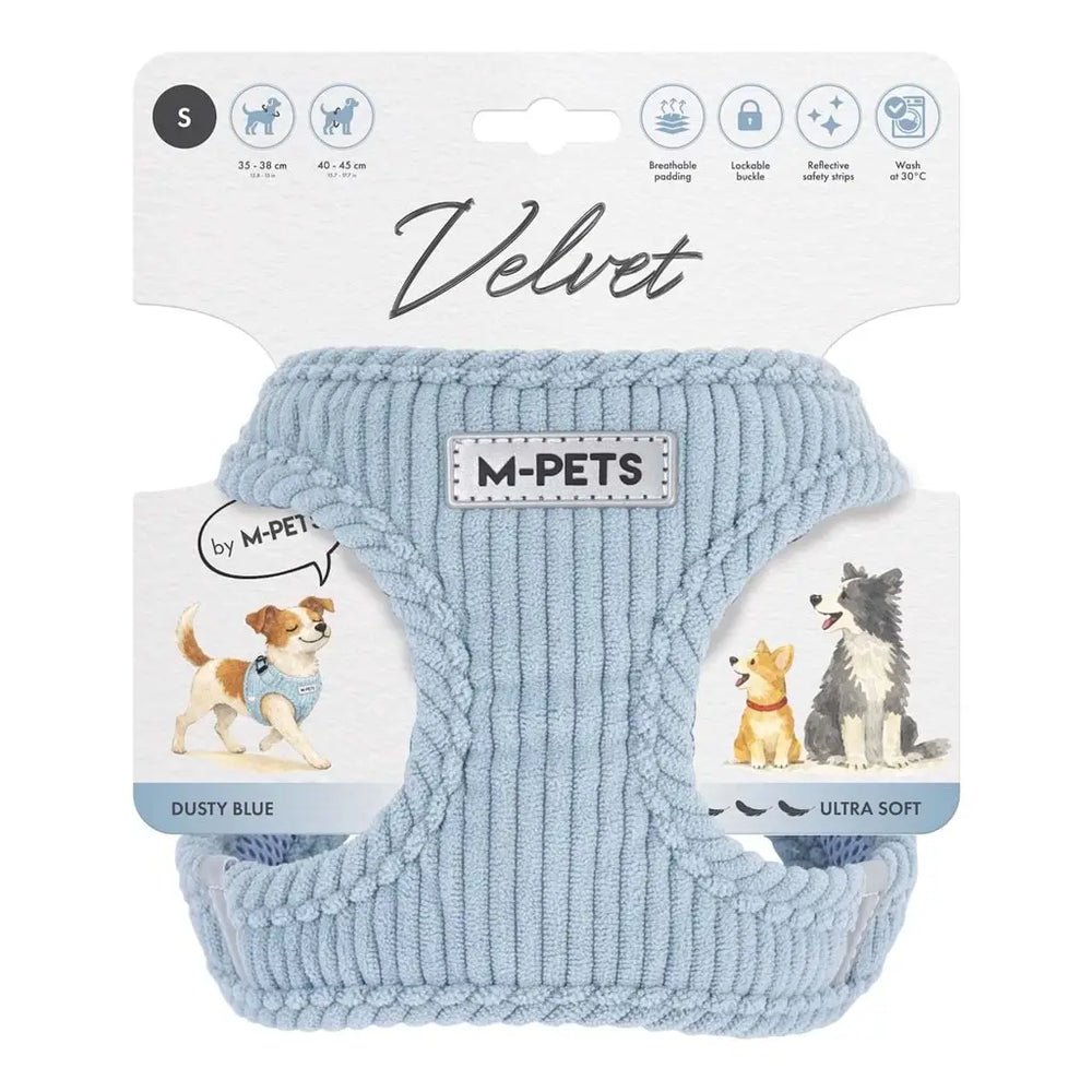 M-Pets Velvet Dog Harness Soft Ribbed Mesh Blue Small