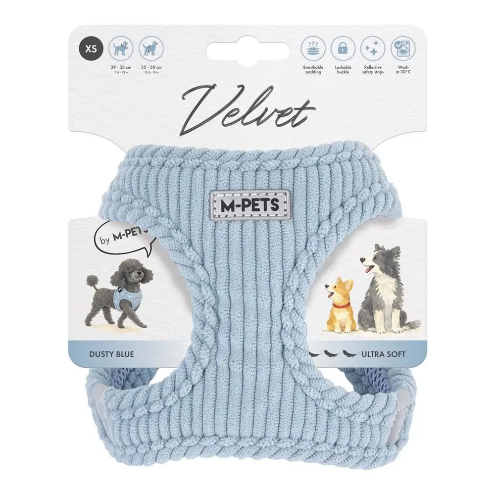M-Pets Velvet Dog Harness Soft Ribbed Blue XS
