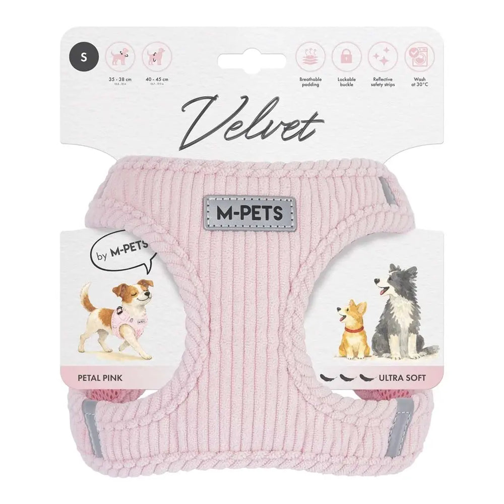 M-Pets Velvet Dog Harness Soft Ribbed Polyester Pink Small