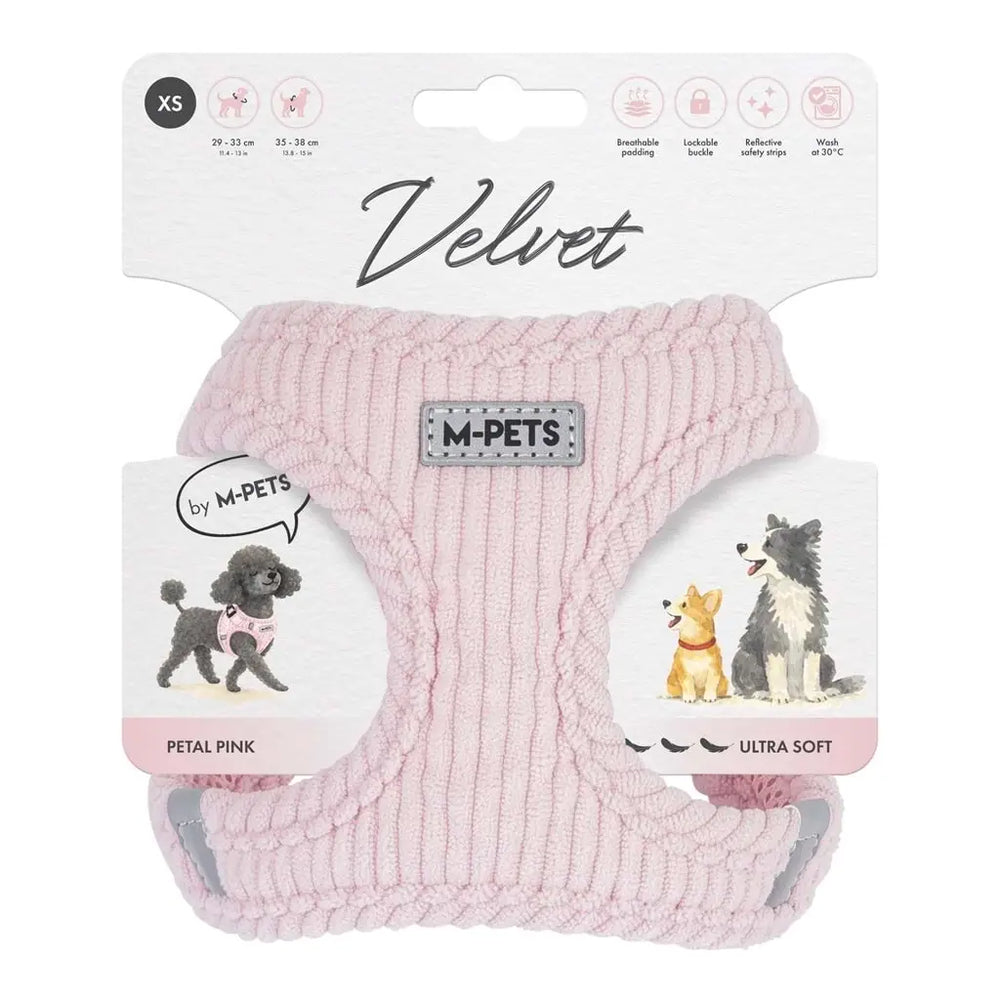M-Pets Velvet Dog Harness Ultra Soft Comfort Pink XS