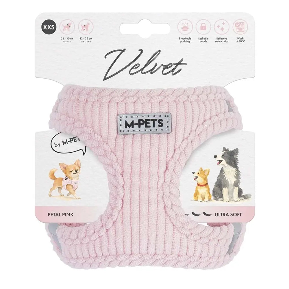 M-Pets Velvet Dog Harness Soft Ribbed Mesh Pink XXS