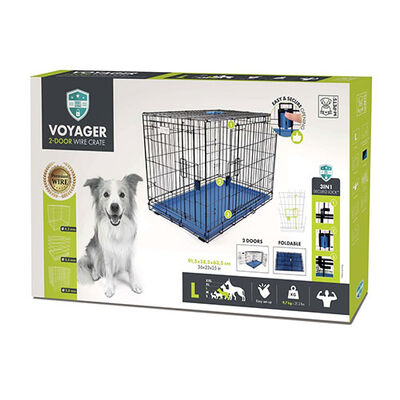 M-Pets Voyager 2-Door Dog Crate Secure Lock Large Blue 36in
