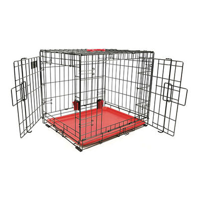 M-Pets Voyager 2-Door Folding Dog Crate Secure Lock Red 24in