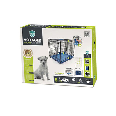 M-Pets Voyager 2-Door Folding Dog Crate Blue Small 61x46x48cm