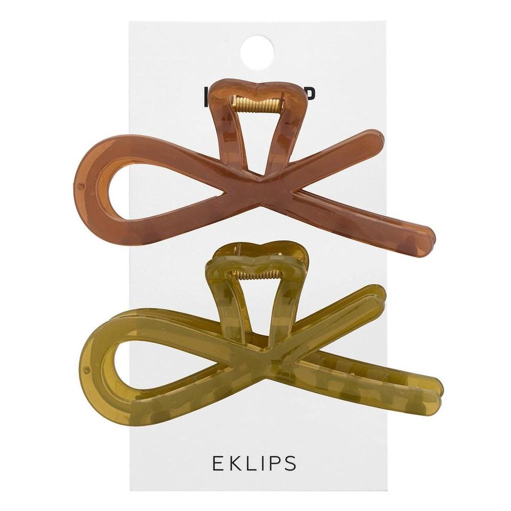 Eklips Frosted Figured Hair Clips in Green & Brown, 2 Pack
