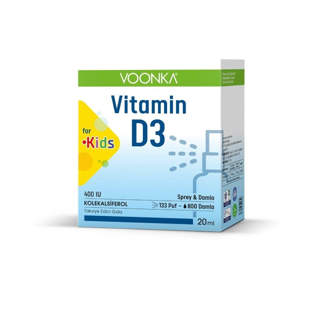 Voonka Vitamin D3 400 IU for Kids 20 ml - Boosts Bone, Muscle, and Immune System Health Voonka Vitamin D3 for Kids - Boosts Bone & Immune Health Vitamin D3 for kids, children's health supplement, dietary supplement for children, Vitamin D3 400 IU, kids nutritional supplement, bone health, muscle health, immune system support, drop format, spray format, 4-10 years age range, daily health maintenance, immune function support