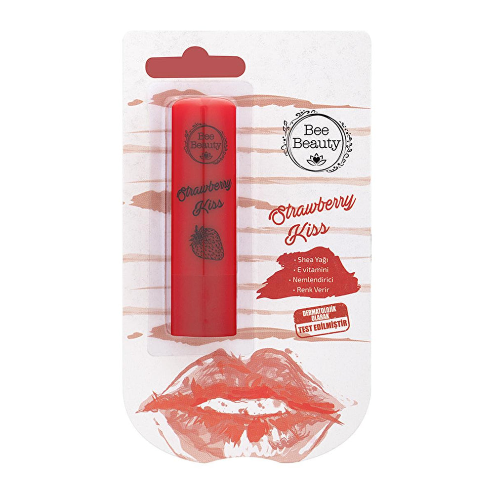 Bee Beauty Lip Balm Strawberry Kiss - Moisturizing Tinted Lip Care with Shea Butter & Vitamin E - Lip Balm