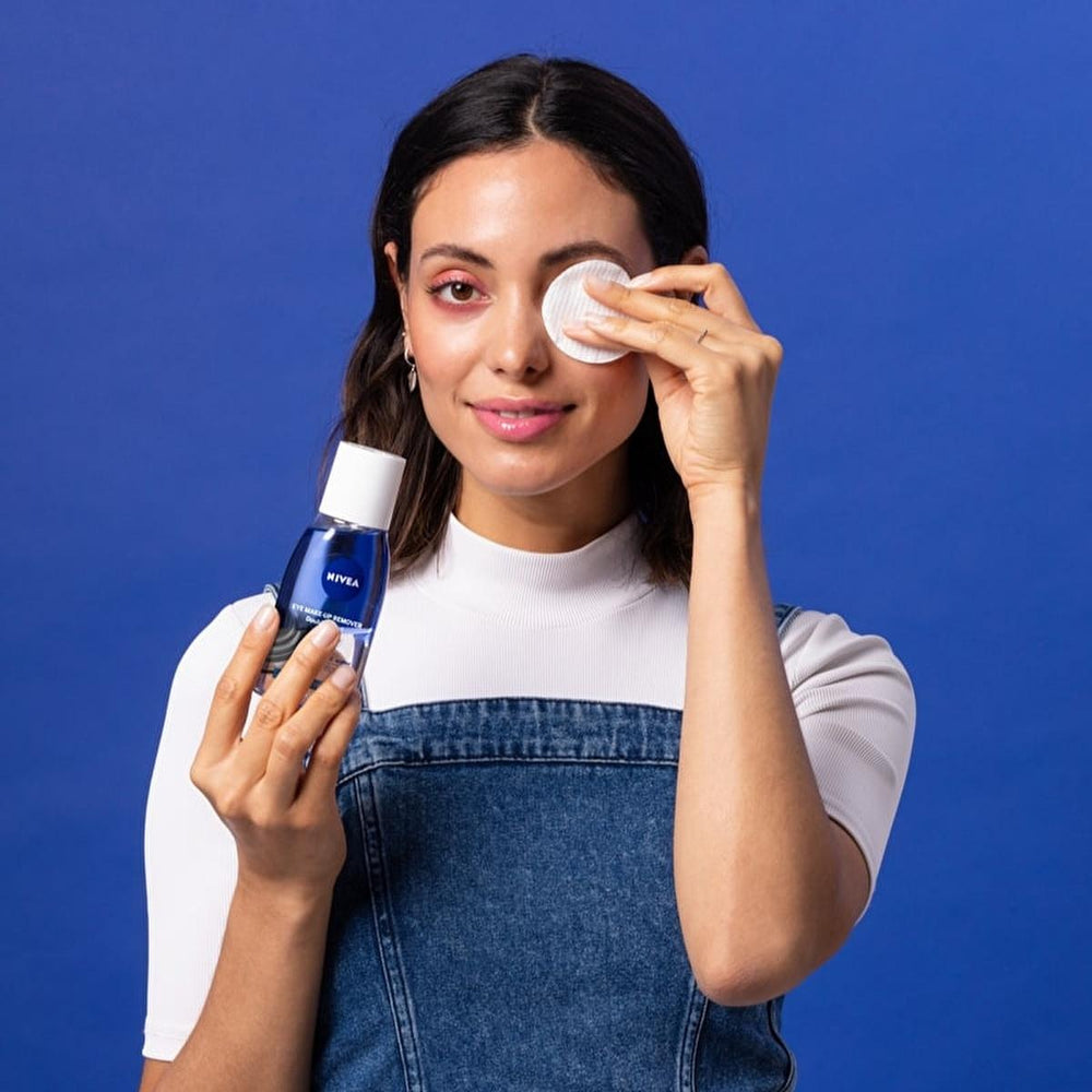 Nivea Eye Makeup Expert: Dual Phase Gentle Eye Makeup Remover - Effectively Removes Waterproof Mascara, Protects Lashes - Biotin Enriched, Silicone & Microplastic Free Nivea Eye Makeup Remover: Gentle & Waterproof - Healthy Lashes! eye makeup remover, waterproof mascara remover, biotin eye makeup remover, gentle eye makeup remover, makeup remover for sensitive eyes, dual phase eye makeup remover, Nivea eye makeup remover, silicone free makeup remover, microplastic free makeup remover, recycled bottle makeup
