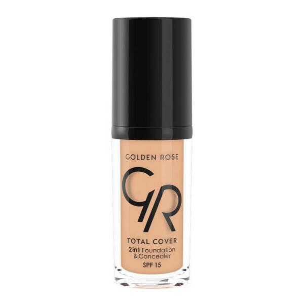 Golden Rose Total Cover 12 Light Beige 2 in 1 Foundation and Concealer - High Coverage, Lightweight Makeup with - Foundation