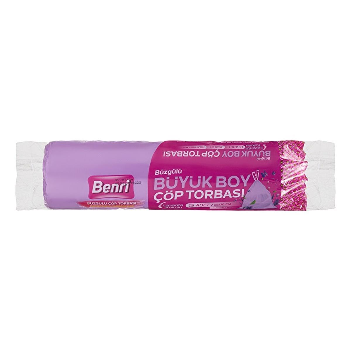 Benri Scented Trash Bags with Drawstring - Lavender Fragrance, LDPE Material, 25.59 x 27.56 inches Benri Lavender Scented Trash Bags with Drawstring scented trash bags, lavender trash bags, drawstring trash bags, LDPE trash bags, kitchen trash bags, household essentials, home organization, odor control, lavender fragrance, durable trash bags, easy disposal, kitchen supplies, bathroom supplies, home cleaning