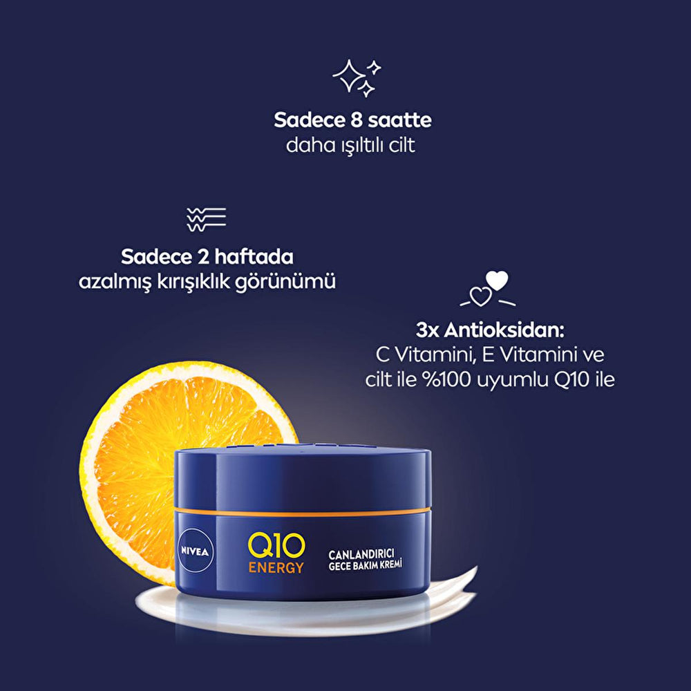 Nivea Q10 Energy Night Cream with Vitamin C - Anti-Aging, Moisturizing Night Care for All Skin Types Nivea Q10 Energy Night Cream - Anti-Aging Skincare Nivea Q10 Energy Night Cream, Vitamin C Night Care, Anti-aging night cream, Moisturizing night cream, Dermatologically tested night cream, Night care cream, Skincare for anti-aging, Q10 Energy, Vitamin C skincare, Nighttime moisturizer, Anti-aging skincare, Skincare routine, Nivea skincare, Face cream, Night cream, Anti-aging face cream