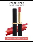 Loreal Paris Color Riche Intense Volume Matte Lipstick - Coral Irreverent, Hyaluronic Acid, Moisturizing Matte Finish Loreal Paris Color Riche Matte Lipstick - Coral Irreverent Matte Lipstick, Loreal Paris Color Riche, Hyaluronic Acid Lipstick, Moisturizing Lip Color, Coral Irreverent Lipstick, Long-Lasting Lip Color, Matte Finish Lipstick, Lip Care, Cosmetics, Makeup, Beauty Products, Lipstick, Coral Shade Lipstick