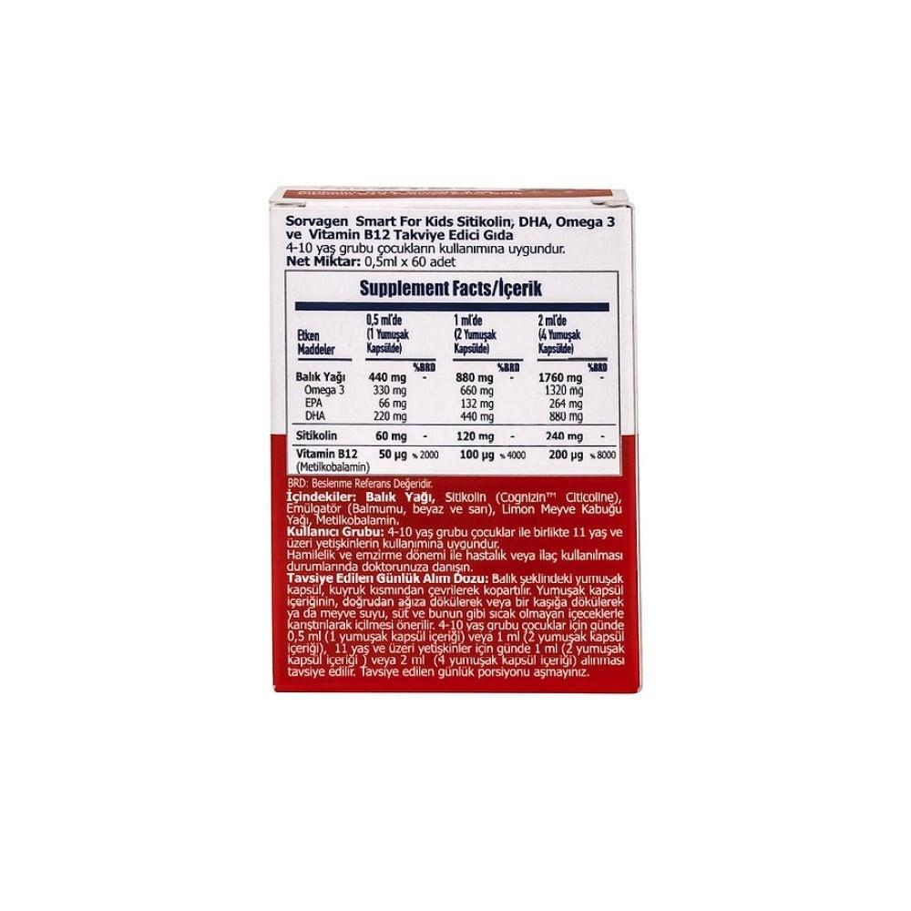 Sorvagen Kids Dietary Supplement with Citicoline, Omega 3, and B12 - 60 Soft Capsules for Cognitive Support and Overall Health Sorvagen Kids Dietary Supplement - Citicoline, Omega 3 & B12 Kids Dietary Supplement, Citicoline for Children, Omega 3 Supplement for Kids, B12 for Kids Health, Soft Capsule Dietary Supplement, Cognitive Support, Brain Health, Nutritional Supplement, Children's Health, Dietary Addition, Cognitive Function, Brain Development, Healthy Kids, Supplement for Kids, Kids Nutrition, Brain S