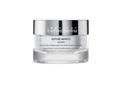 esthederm esthe white moisturizing day cream front view, esthederm esthe white moisturizing cream packaging, esthederm esthe white cream application Institut Esthederm Esthe White - Moisturizing Day Cream | 1.7 fl oz Institut Esthederm Esthe White Moisturizing Day Cream esthederm, moisturizing-cream, day-cream, skin-care, anti-aging, pigmentation, dark-spots, hydration, women, ai-generated