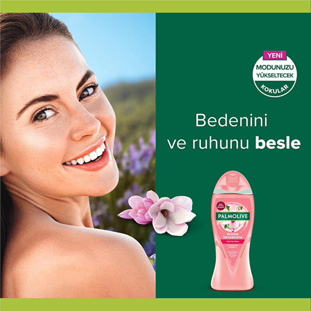 Palmolive Aroma Sensations: Skin Rejuvenating Bath and Shower Gel with Magnolia & Dead Sea Salt - Natural Glow, Dermatologically Tested Palmolive Shower Gel: Natural, Rejuvenating, Glowing Skin bath and shower gel, natural shower gel, magnolia flower extract, dead sea salt bath, skin rejuvenating shower gel, aroma sensations shower gel, Palmolive shower gel, glow enhancing shower gel, dermatologically tested shower gel, skin compatible pH shower gel, natural ingredients, gentle cleanse, skin rejuvenation, a