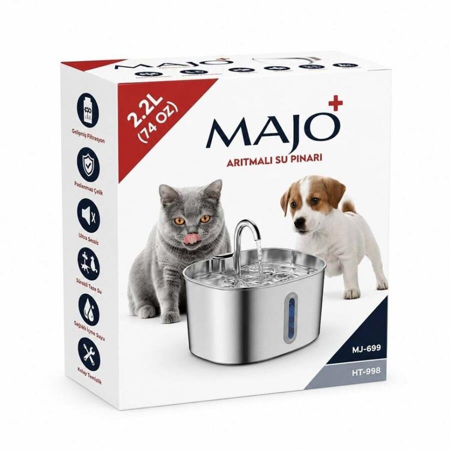 Majo Stainless Steel Ultra Quiet Pet Water Fountain 2.2L