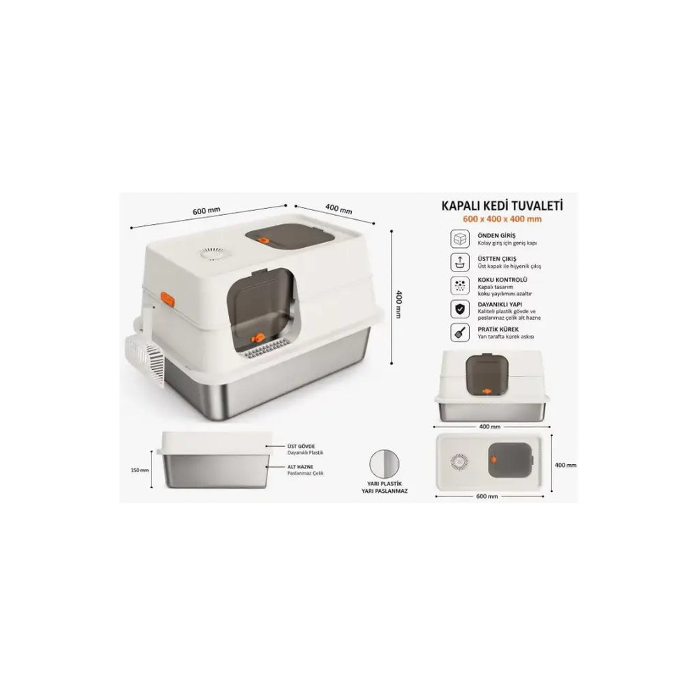 Majo Stainless Steel Enclosed Litter Box with Odor Control