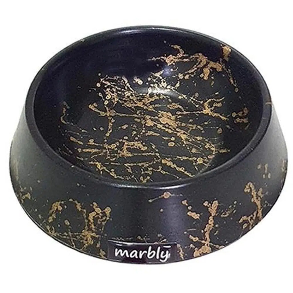 Marlby Black & Gold Marble Pet Bowl for Food and Water 8 oz