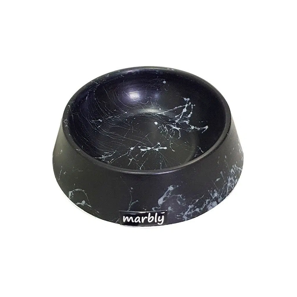 Marbly Black & White Marble Pet Bowl for Food and Water 8 oz