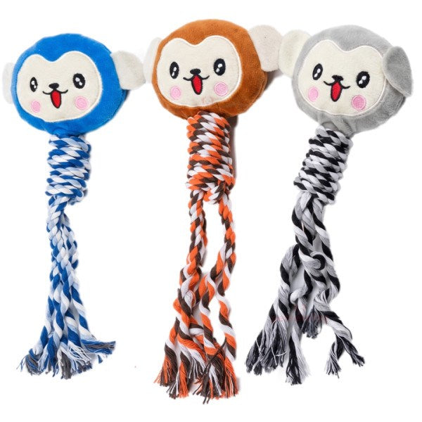 Merkopets Monkey Plush Dog Toy with Rope and Squeaker 30cm