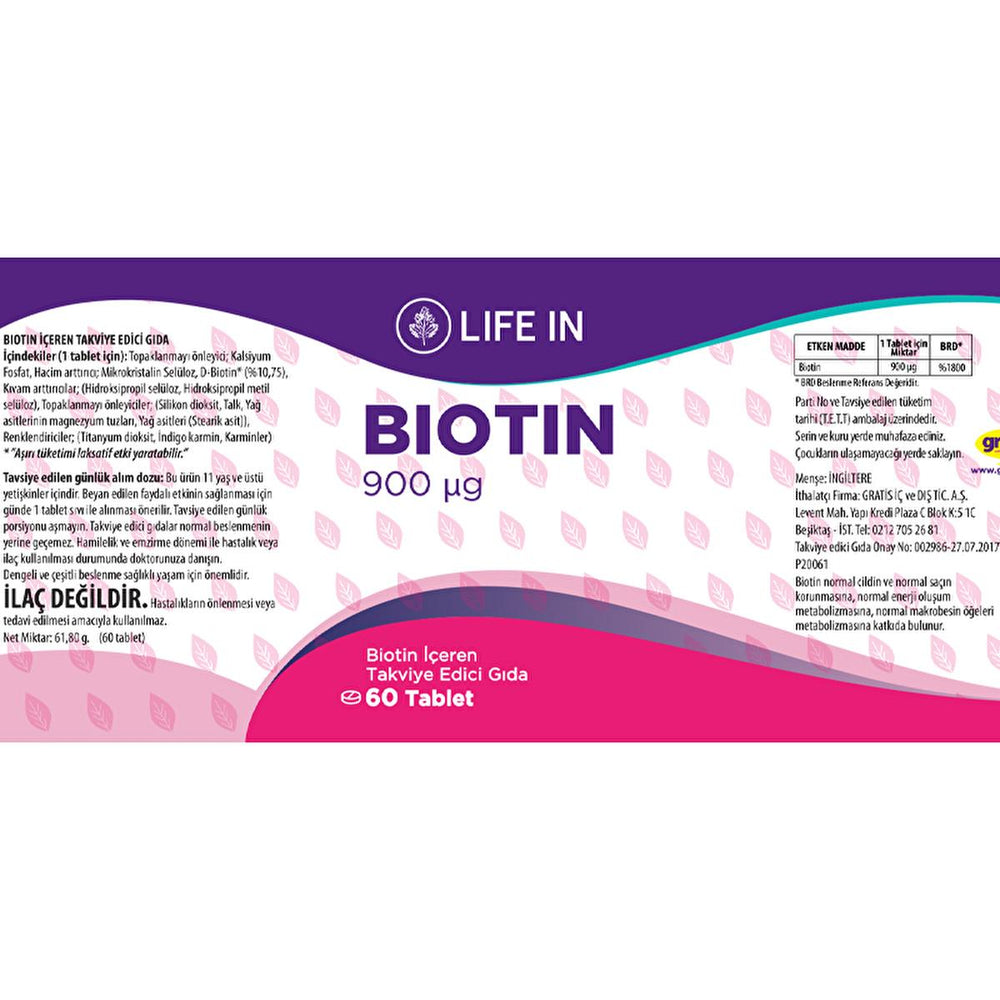 Life In Biotin Tablet - Dietary Supplement for Adults and Children Over 11 Years - Biotin Supplement - Vitamin & Supplement