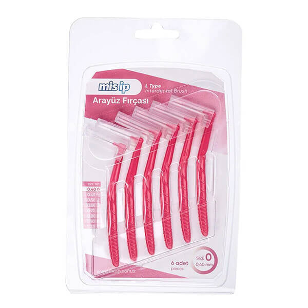 Misip L-Shape Interdental Brush 0.4mm Pink 6-Pack