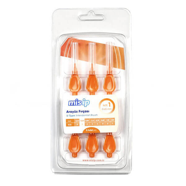 Misip Interdental Brush 0.45 mm Orange for Plaque Removal 6-Pack