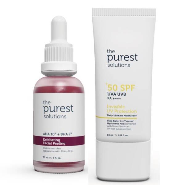 The Purest Solutions Skincare Set - Exfoliating Facial Peeling & UV Protection with SPF 50+ The Purest Solutions Skincare Set - Exfoliate & Protect with SPF 50+ Skincare set, Exfoliating facial peeling, UV protection, SPF 50+, Hyaluronic acid, Facial care, Anti-aging, Skin rejuvenation, Skincare routine, Daily skincare, Moisturizing skincare, Protective skincare