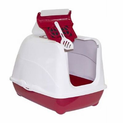 Moderna Flip Cat Hooded Litter Box with Easy-Clean Lid 50cm Red