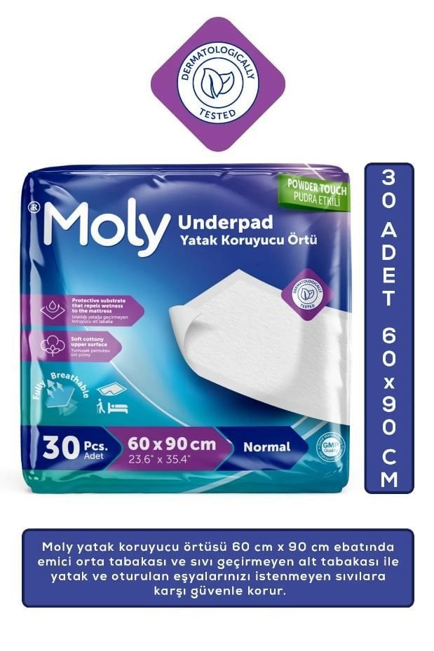 Moly Bed Protector Underpad Waterproof Sheets 60x90 cm 30 Count