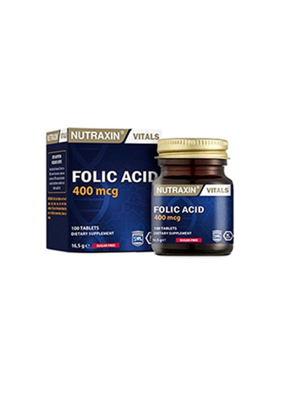 Nutraxin Folic Acid 400 mcg Dietary Supplement - 100 Tablets, Vegan & Allergen-Free - Vitamin & Supplement